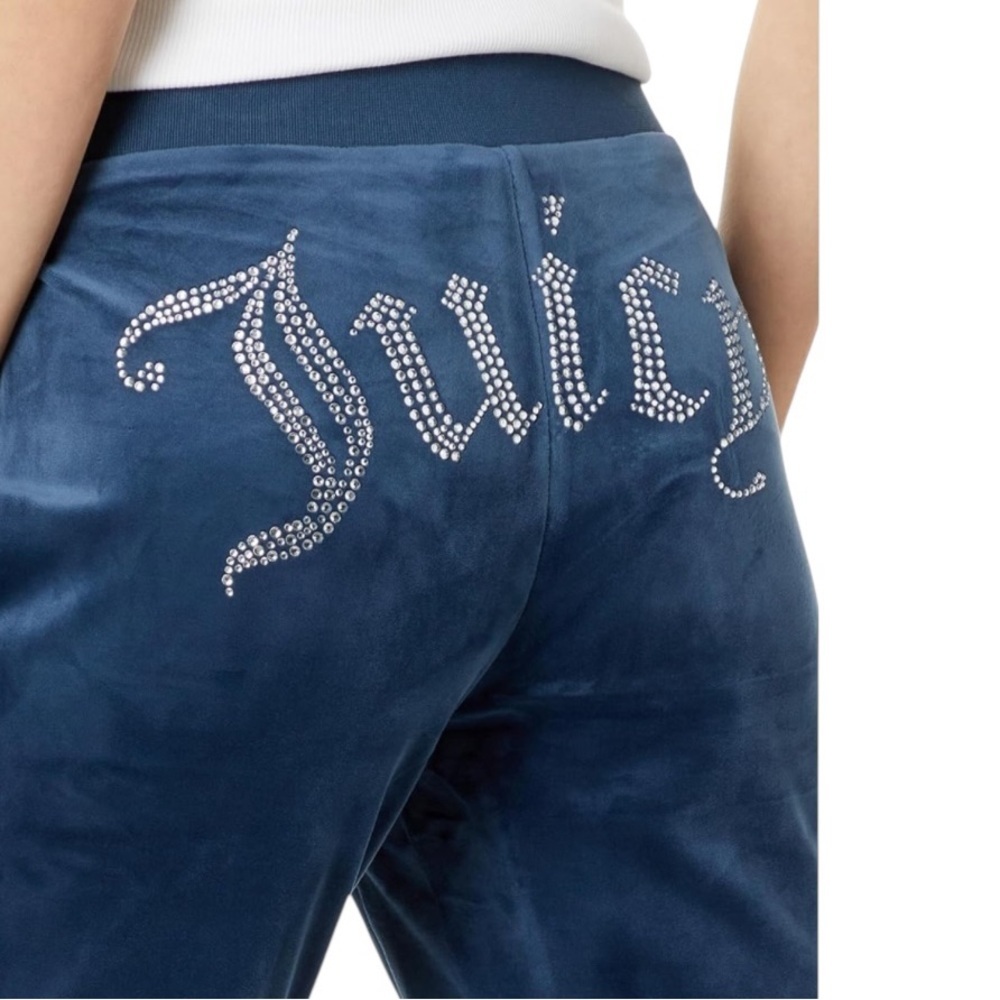 Juicy Couture Velour Pants L Sleepwear High Rise Rhinestones Midnight Sea Cozy